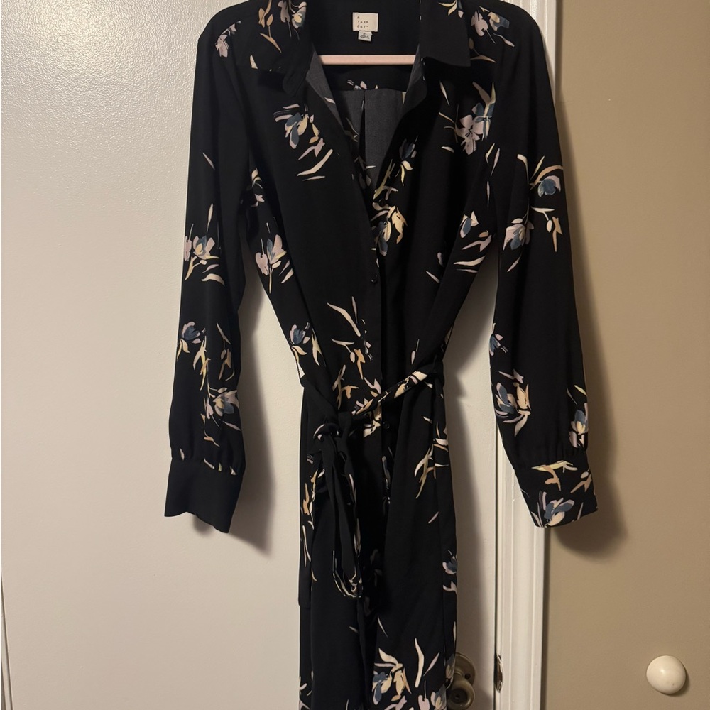 Floral Black Button-Up Dress